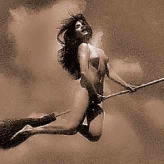 Nude Witch on Broom